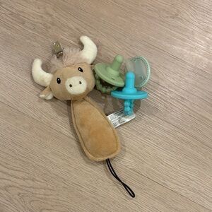 Highland Cow Plush Pacifier Holder with Silicone Pacifiers